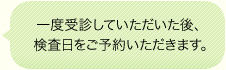 一度受診していただき、検査日をご予約いただきます。